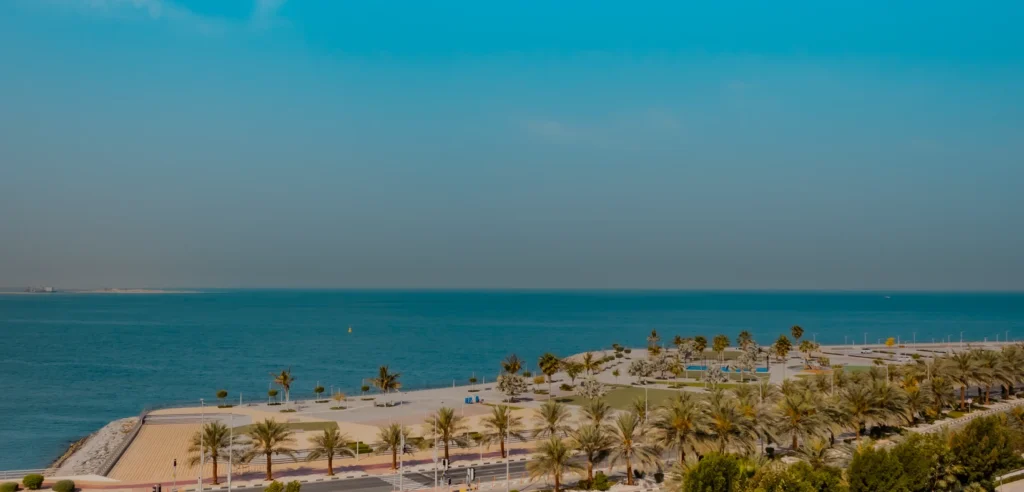 Sea and coastline at Al Marjan Island in Ras Al Khaimah, UAE.