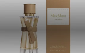 Max Mara Le Parfum bottle and presentation box in Shiseido newsroom photography.