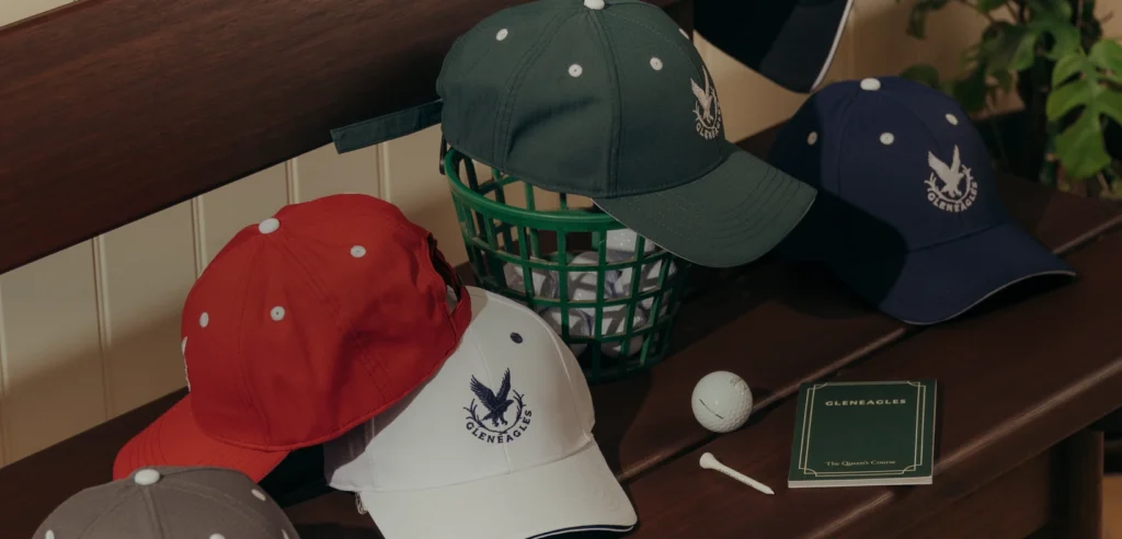 Gleneagles hotel baseball caps from the hotel’s official shop.