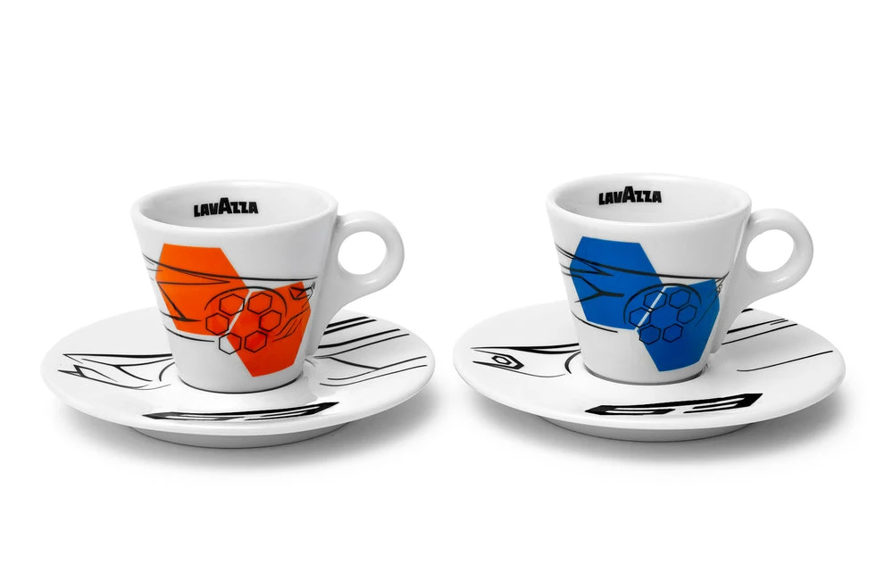 Automobili Lamborghini Centro Stile special-edition espresso set with Lavazza-branded cups.