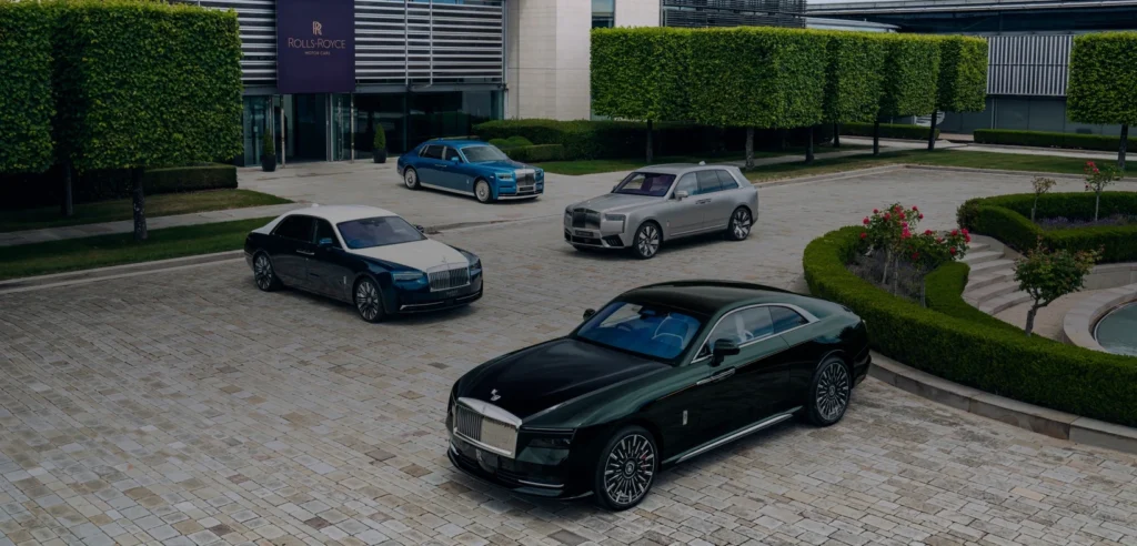 Four Rolls-Royce luxury models presented together for the 2026 Goodwood Festival of Speed.